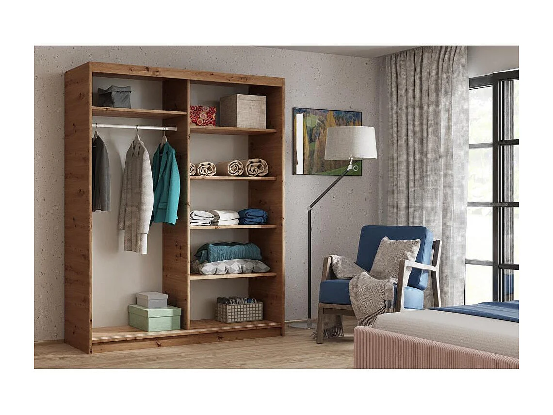 ARMOIRE A PORTES FERMÉES Donatello 100/205/60 2 portes chêne Artisan avec miroir