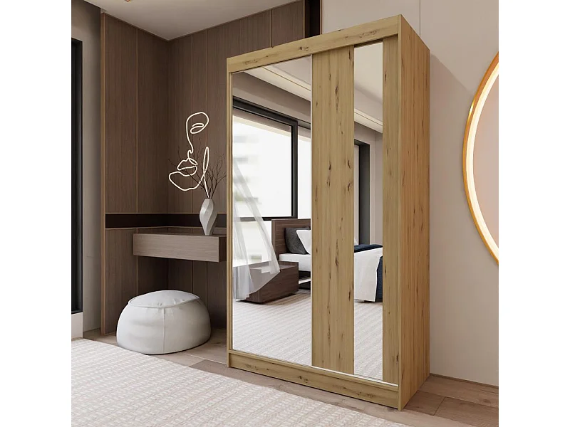 ARMOIRE A PORTES FERMÉES Gaja 120/216/61 chêne Artisan avec miroir