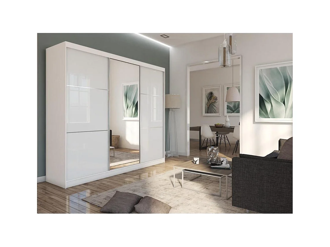 SCHWEBETÜRENSCHRANK Viva 240/216/61 weiß mit Spiegel und Schubladeneinsätze