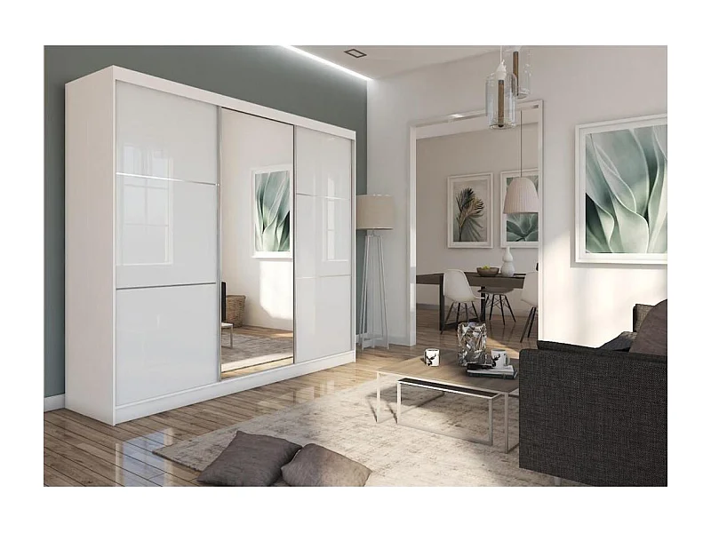 ARMOIRE À PORTES FERMÉES Viva 240/216/61 blanc avec miroir et blocs-tiroirs