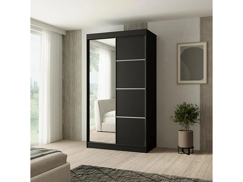 ARMOIRE À PORTES FERMÉES Paco 120/215/61 2 portes noir avec miroir