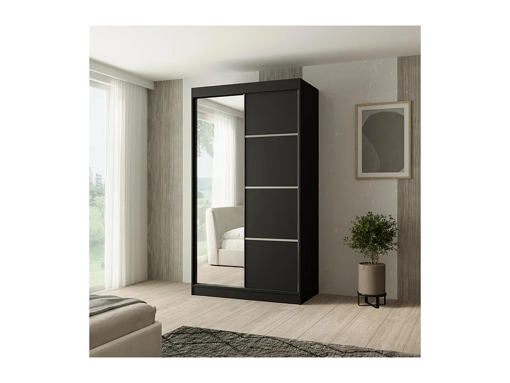 ARMOIRE À PORTES FERMÉES Paco 120/215/61 2 portes noir avec miroir