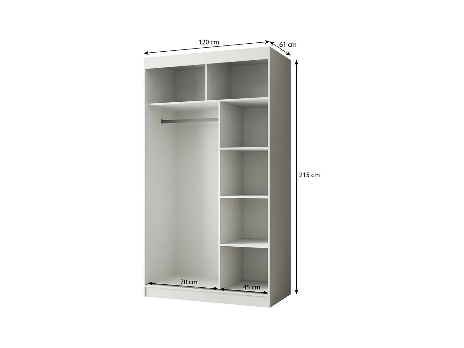 ARMOIRE À PORTES FERMÉES Paco 120/215/61 2 portes noir avec miroir