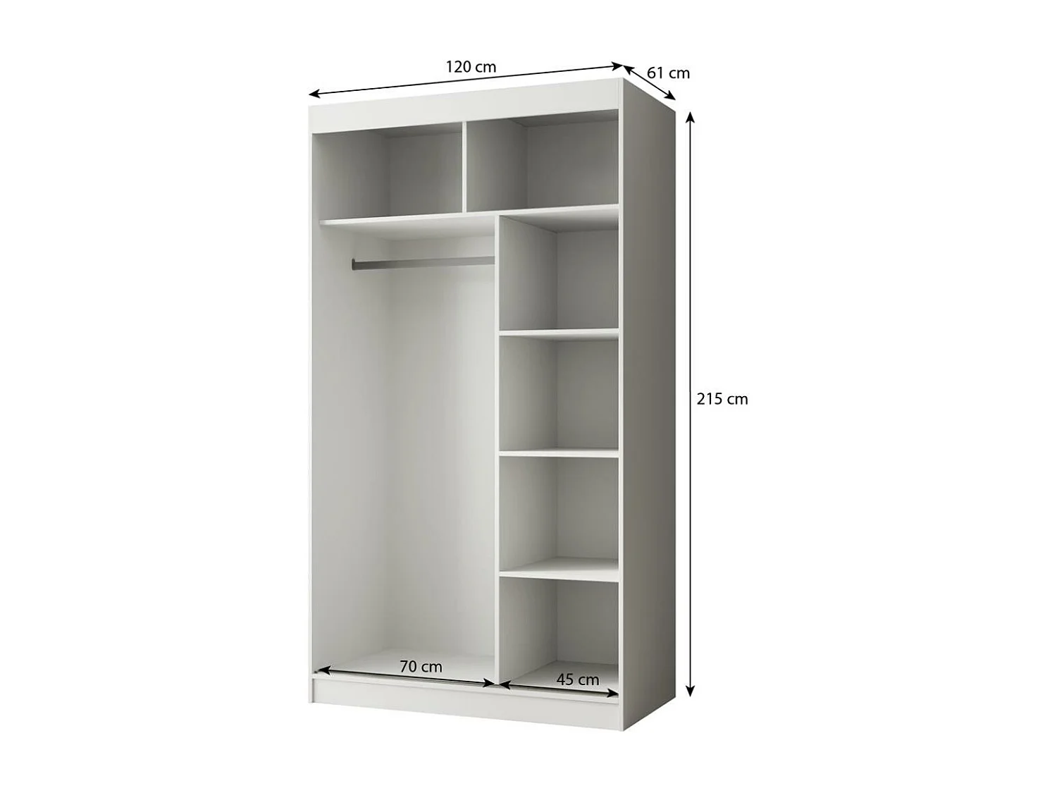 ARMOIRE À PORTES FERMÉES Paco 120/215/61 2 portes noir avec miroir