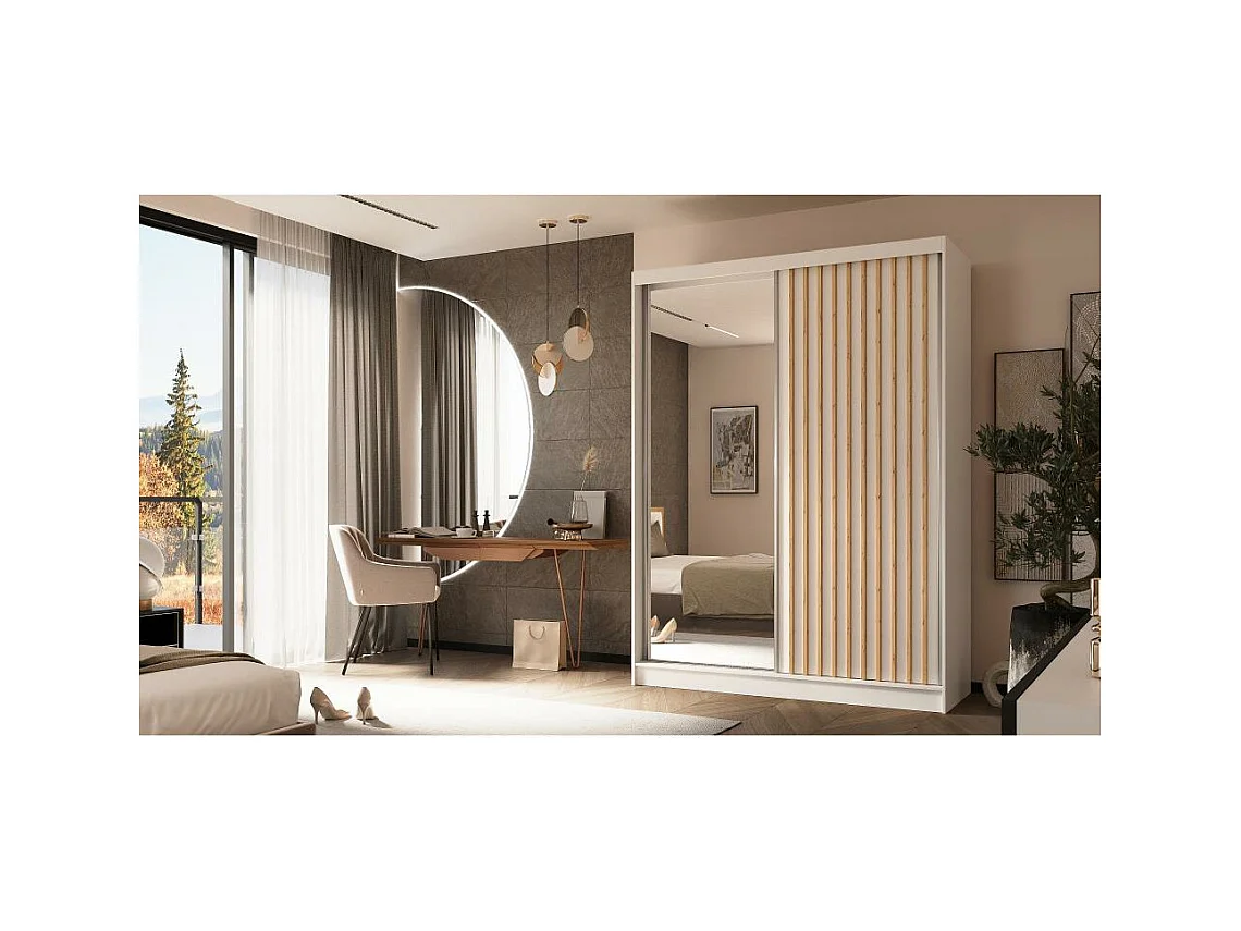 ARMOIRE A PORTES FERMÉES Helix 160/216/61 blanc+chêne artisan avec inserts à tiroirs