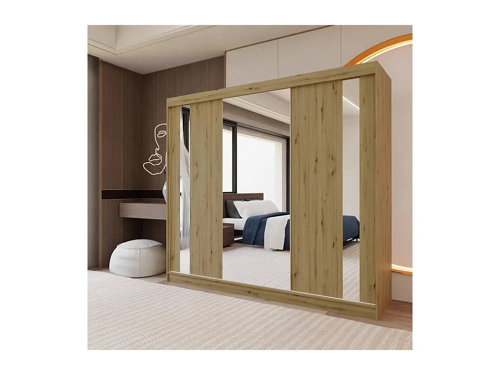 SCHWEBETÜRENSCHRANK Gaja 240/216/61 eiche Artisan mit Spiegel und Schubladeneinsätze