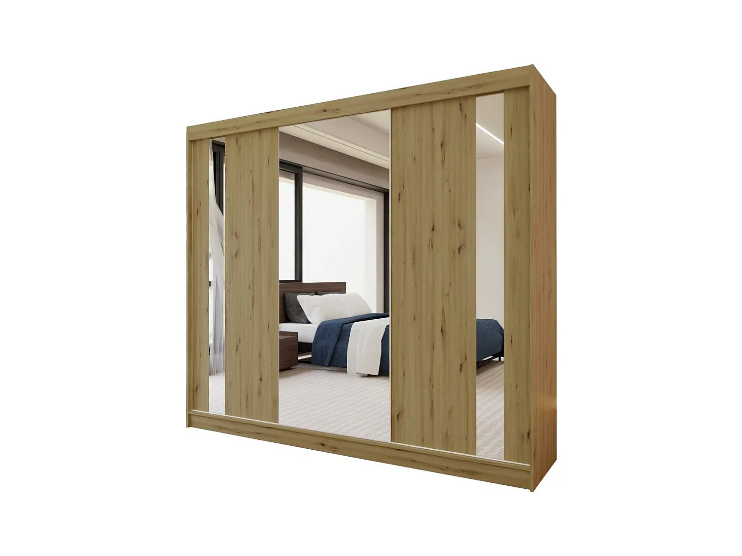 SCHWEBETÜRENSCHRANK Gaja 240/216/61 eiche Artisan mit Spiegel und Schubladeneinsätze