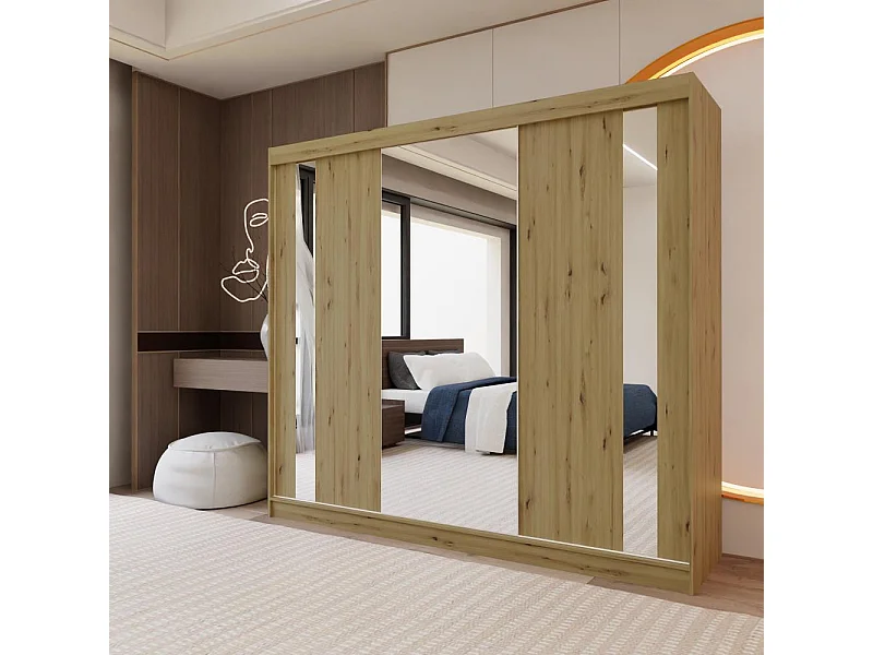 SCHWEBETÜRENSCHRANK Gaja 240/216/61 eiche Artisan mit Spiegel und Schubladeneinsätze