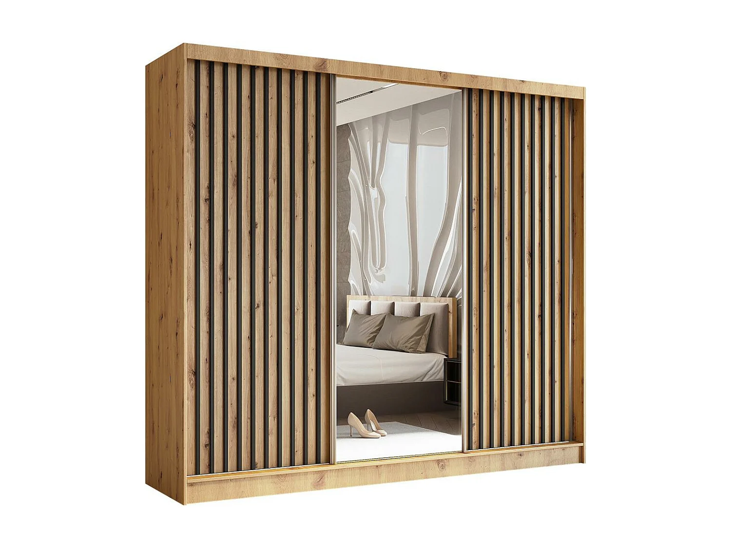 ARMOIRE A PORTES FERMÉES Helix 240/216/61 chêne artisan+noir