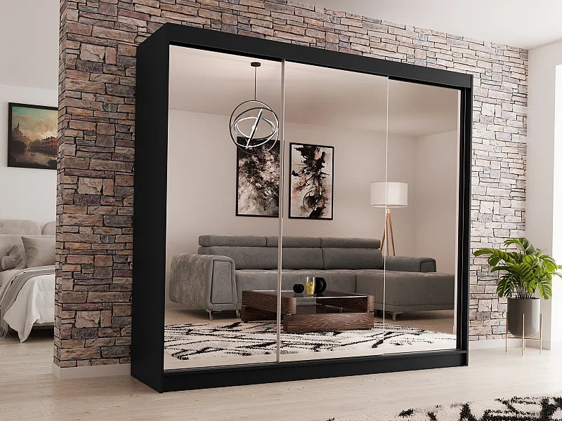 ARMOIRE À PORTES FERMÉES Debra 240/216/61 noir avec miroir