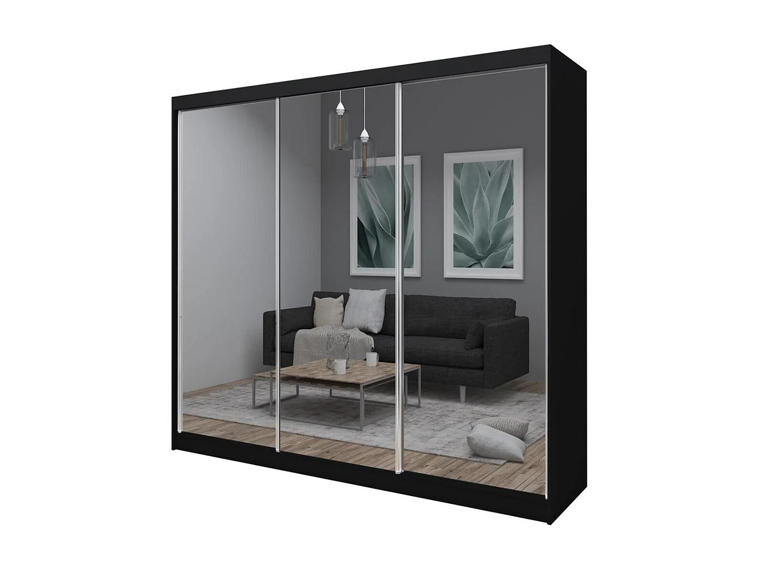 ARMOIRE À PORTES FERMÉES Debra 240/216/61 noir avec miroir