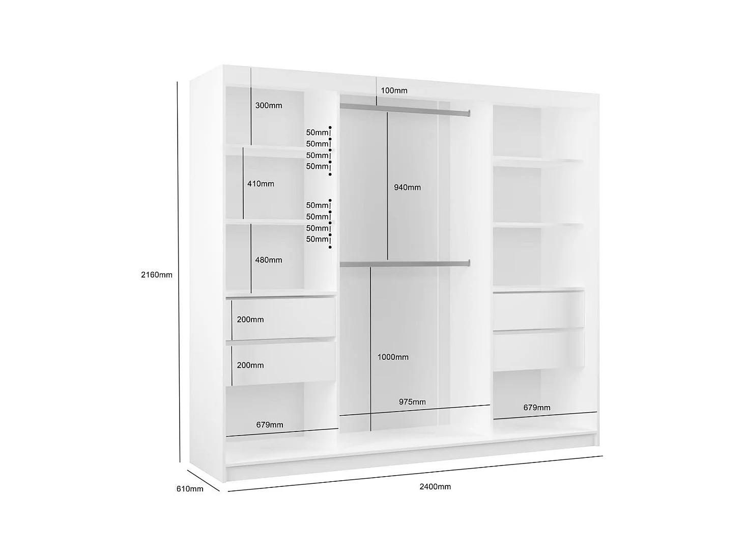 ARMOIRE A PORTES FERMÉES Vox 240/216/61 chêne Artisan avec miroir et tiroirs