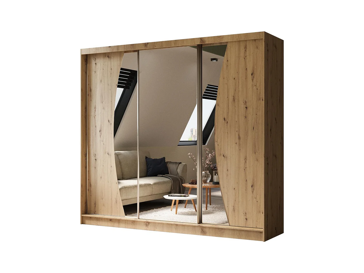 ARMOIRE A PORTES FERMÉES Vox 240/216/61 chêne Artisan avec miroir et tiroirs