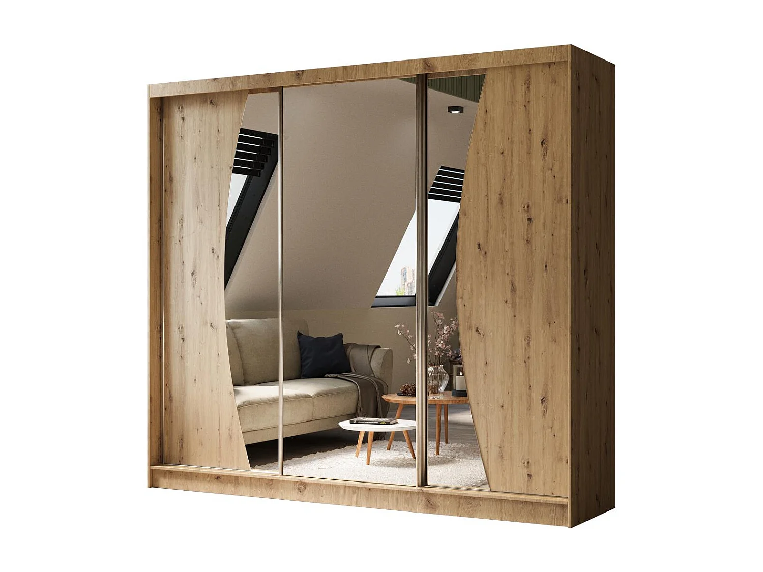 ARMOIRE A PORTES FERMÉES Vox 240/216/61 chêne Artisan avec miroir et tiroirs