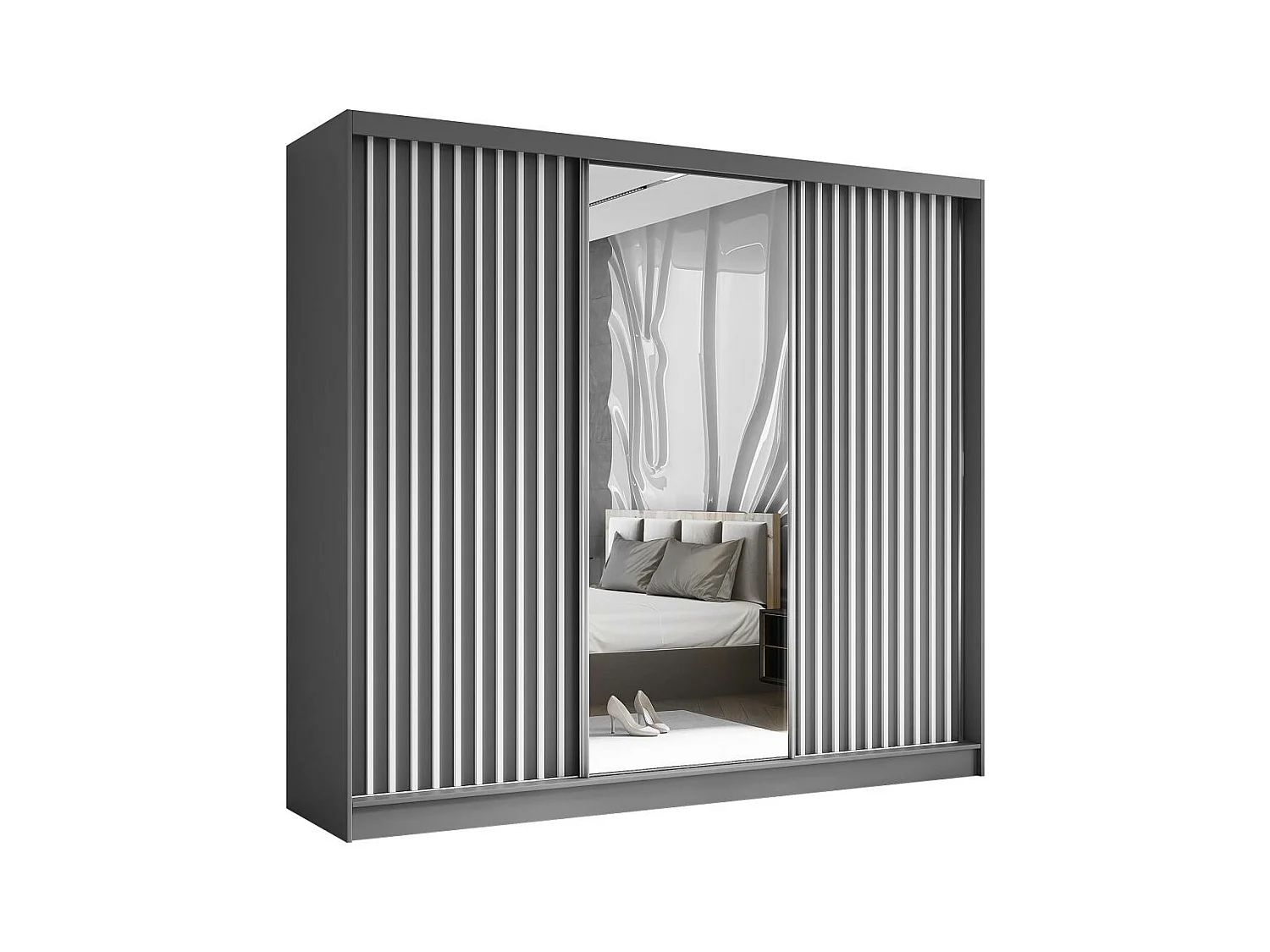 SCHWEBETÜRENSCHRANK Helix 240/216/61 grau+weiß mit Schubladeneinsätze