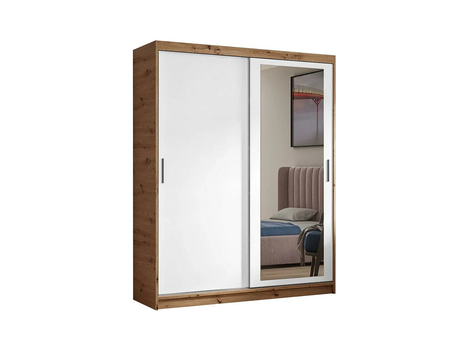 ARMOIRE A PORTES FERMÉES Hela 160/205/60 2 portes chêne Artisan/blanc avec miroir