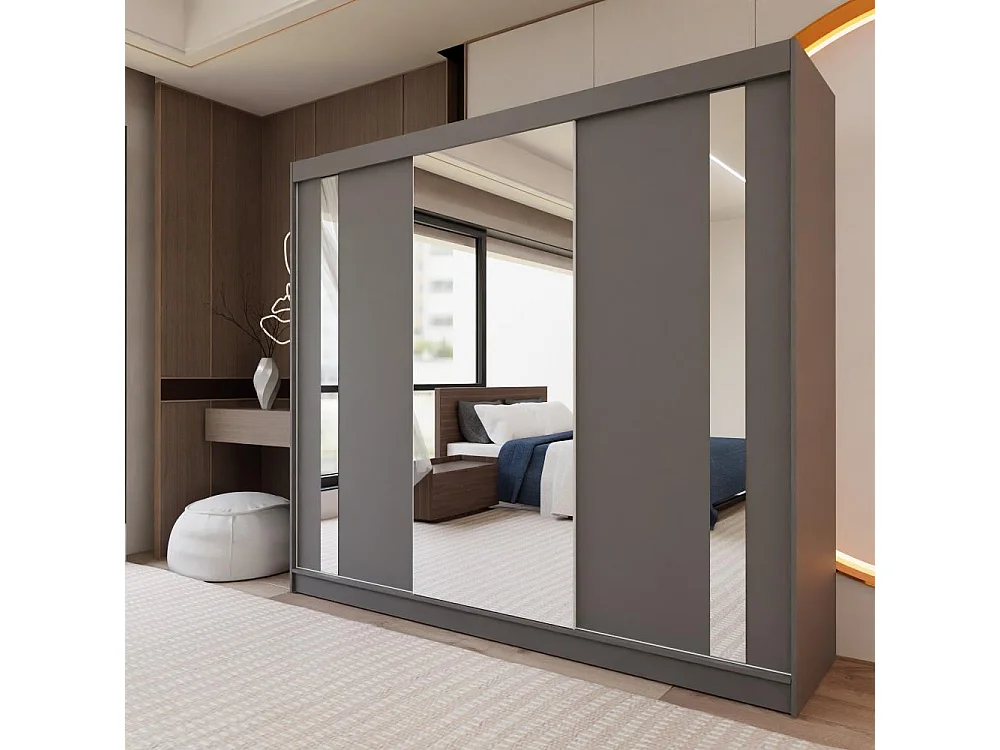 ARMOIRE A PORTES FERMÉES Gaja 240/216/61 graphite avec miroir