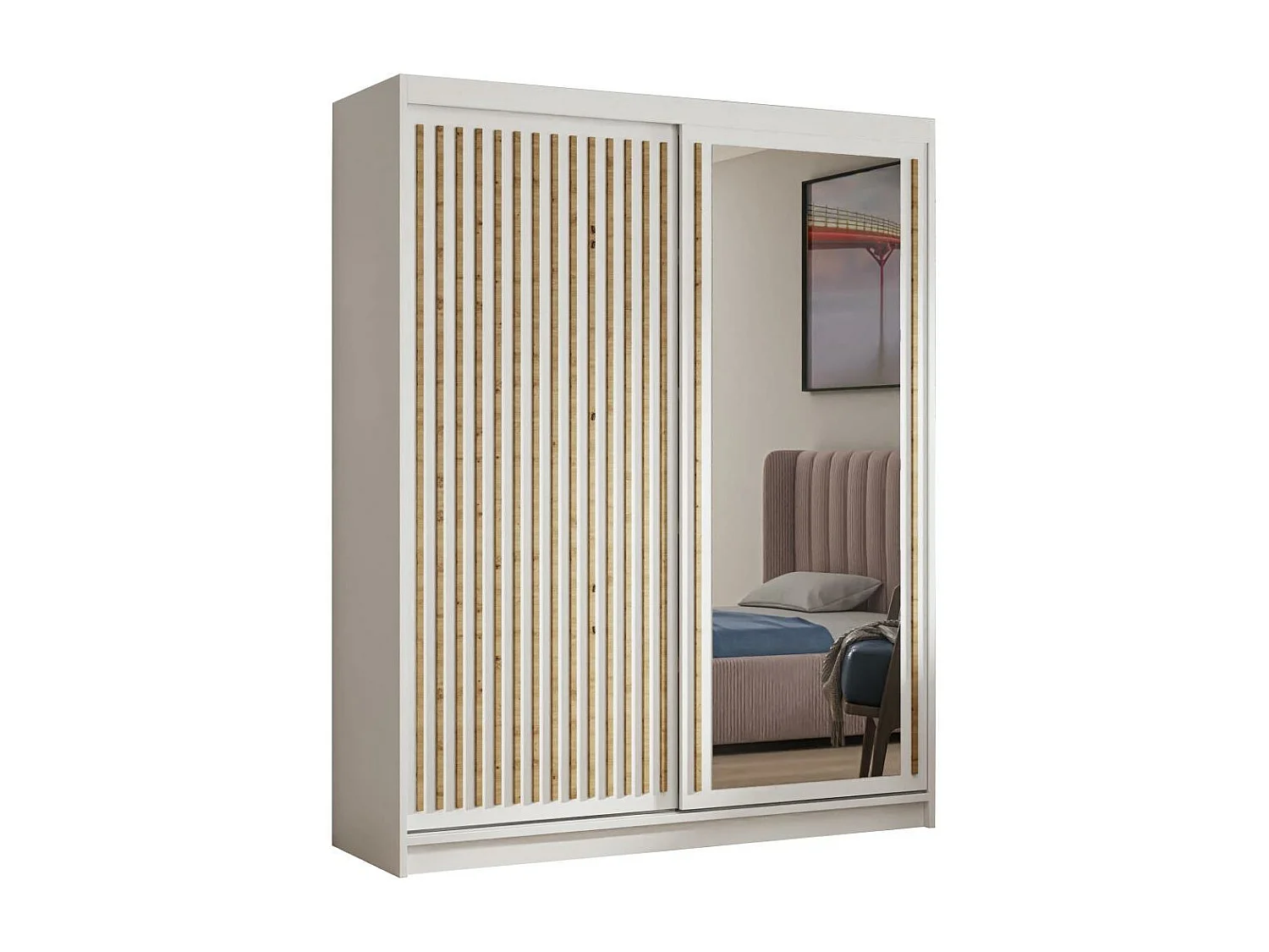 ARMOIRE A PORTES FERMÉES Donatello 120/205/60 2 portes blanc avec miroir