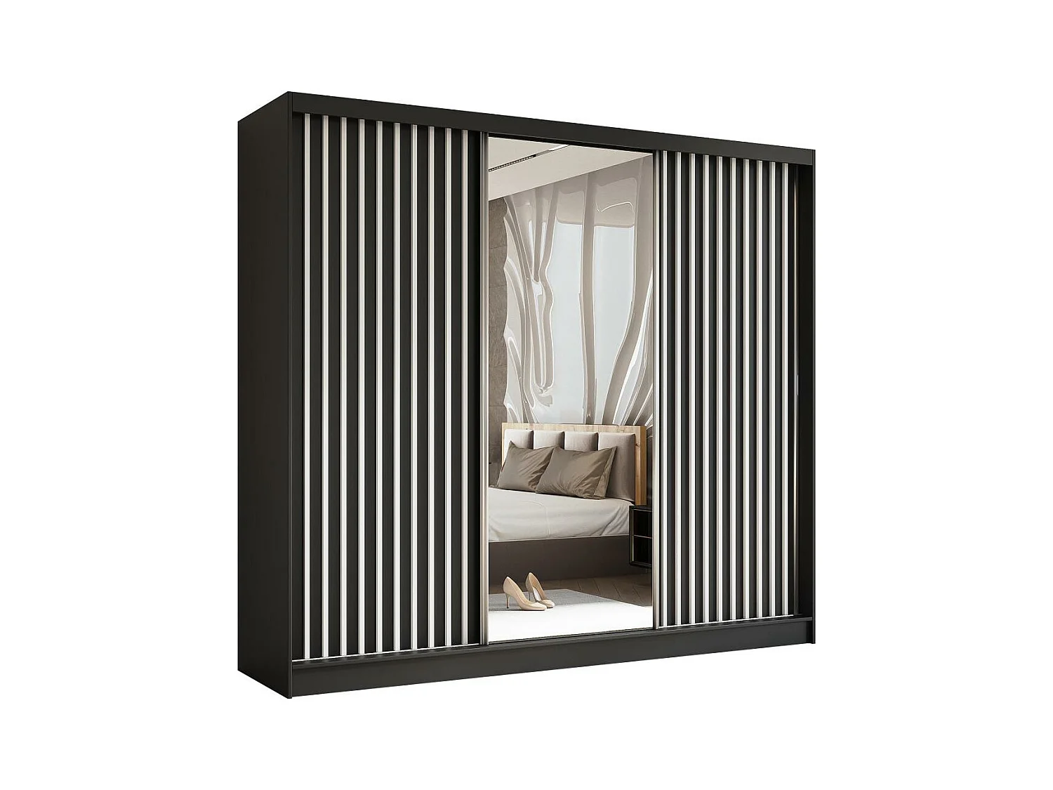 ARMOIRE A PORTES FERMÉES Helix 240/216/61 noir+blanc avec inserts de tiroirs