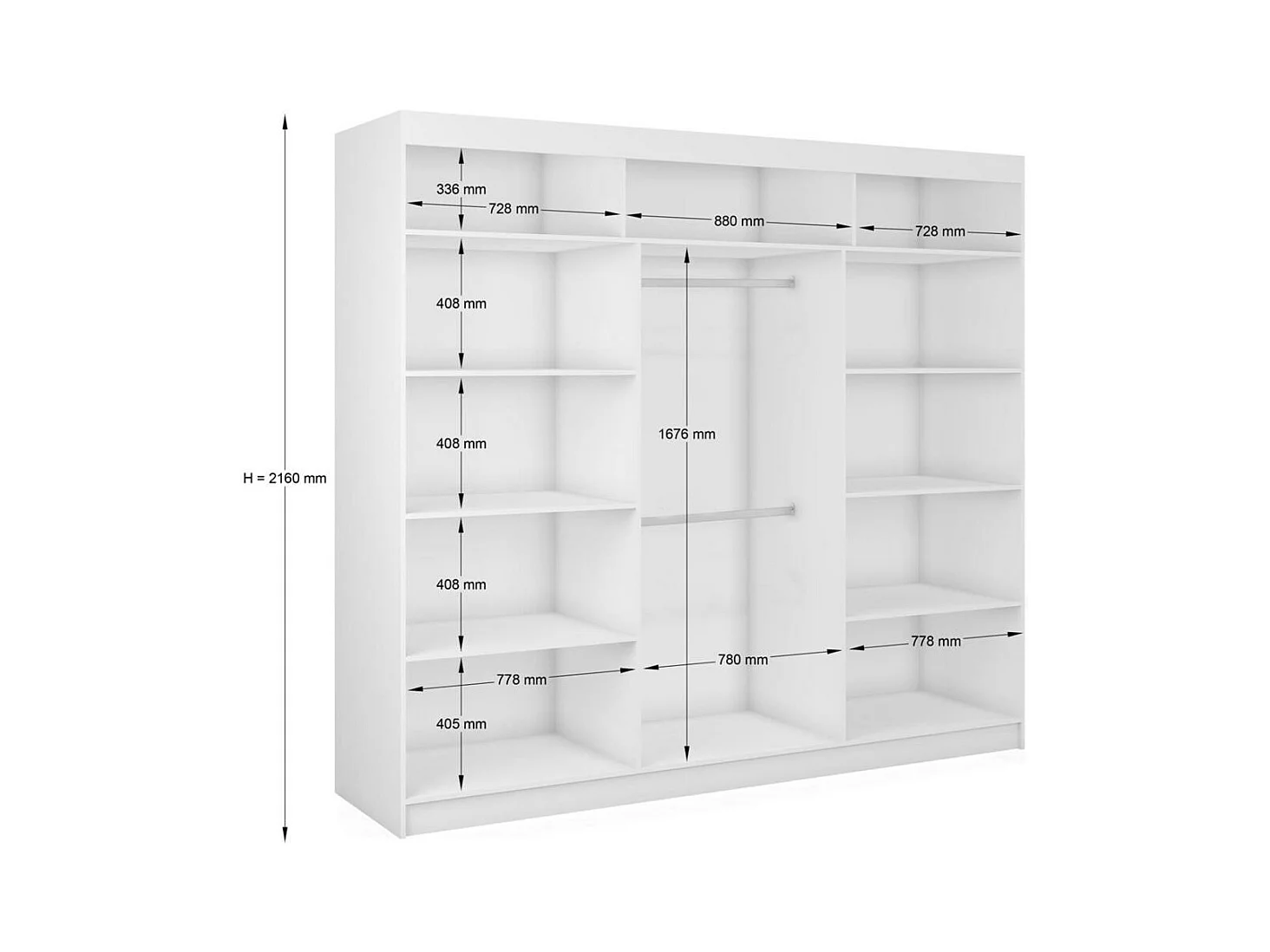 ARMOIRE A PORTES FERMÉES Helix 240/216/61 noir+blanc avec inserts de tiroirs