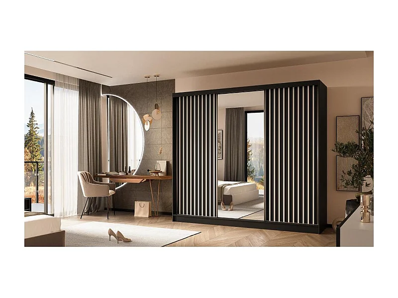 SCHWEBETÜRENSCHRANK Helix 240/216/61 schwarz+weiß mit Schubladeneinsätze