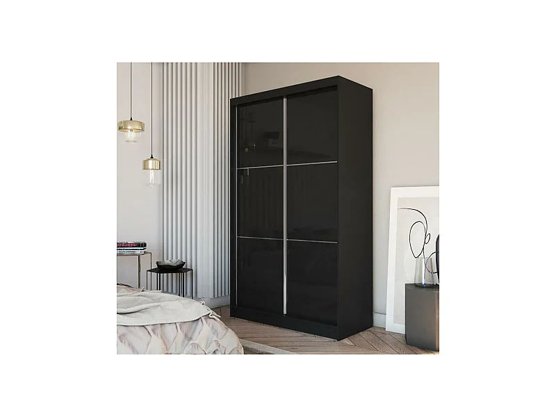 ARMOIRE A PORTES FERMÉES Viva 150/216/61 noir avec verre Lacobel et blocs-tiroirs