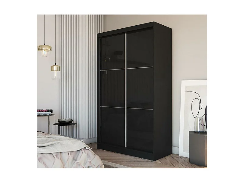 ARMOIRE A PORTES FERMÉES Viva 150/216/61 noir avec verre Lacobel et blocs-tiroirs