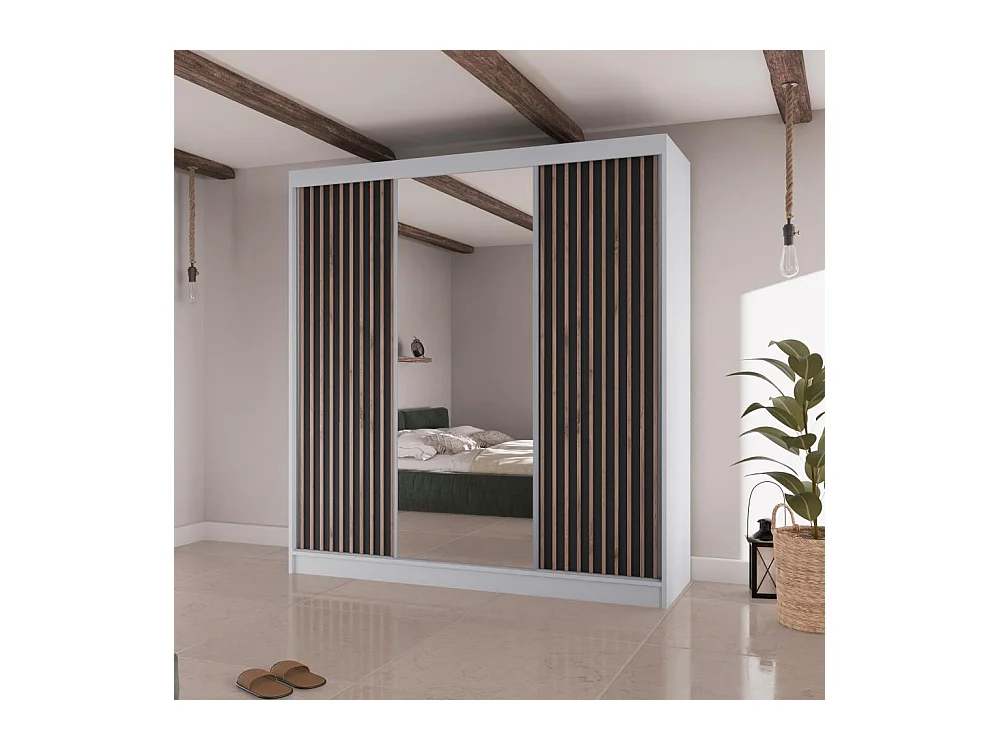 SCHWEBETÜRENSCHRANK Lico II 200/61/215 weiß+schwarz