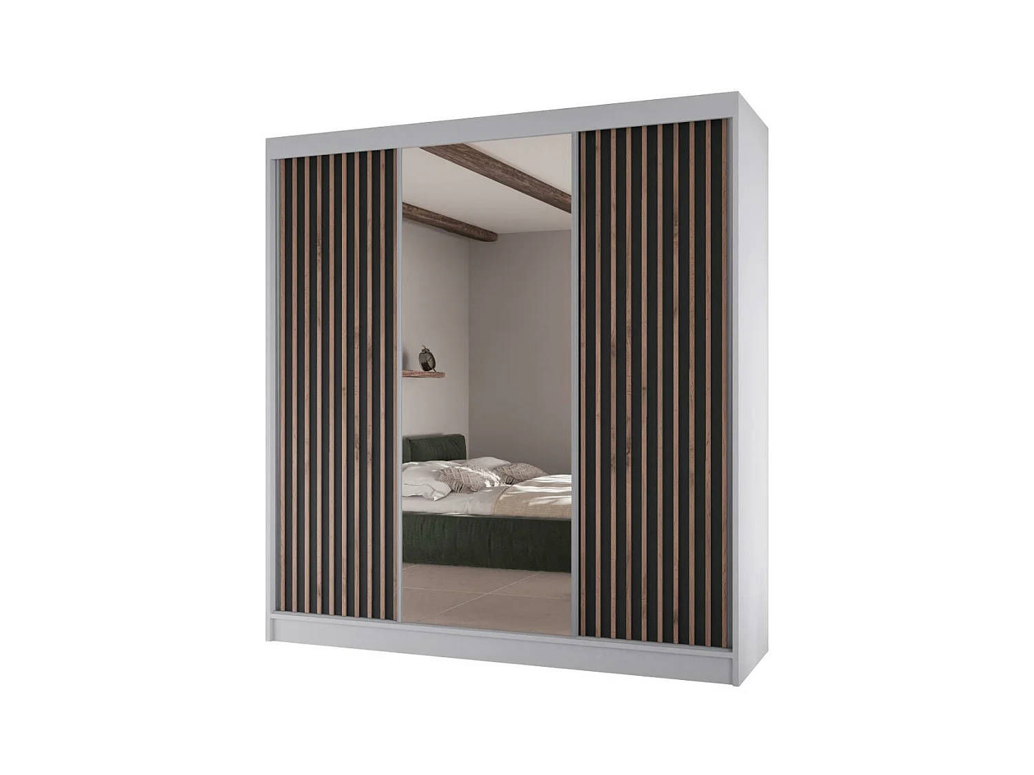 SCHWEBETÜRENSCHRANK Lico II 200/61/215 weiß+schwarz