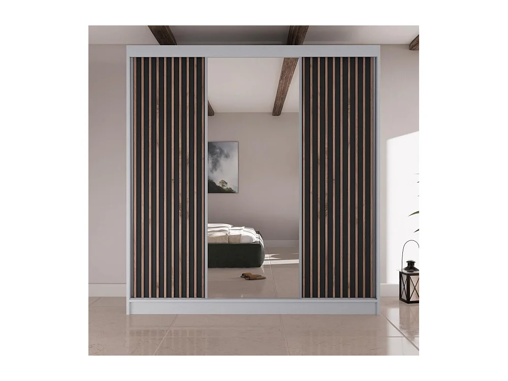 SCHWEBETÜRENSCHRANK Lico II 200/61/215 weiß+schwarz