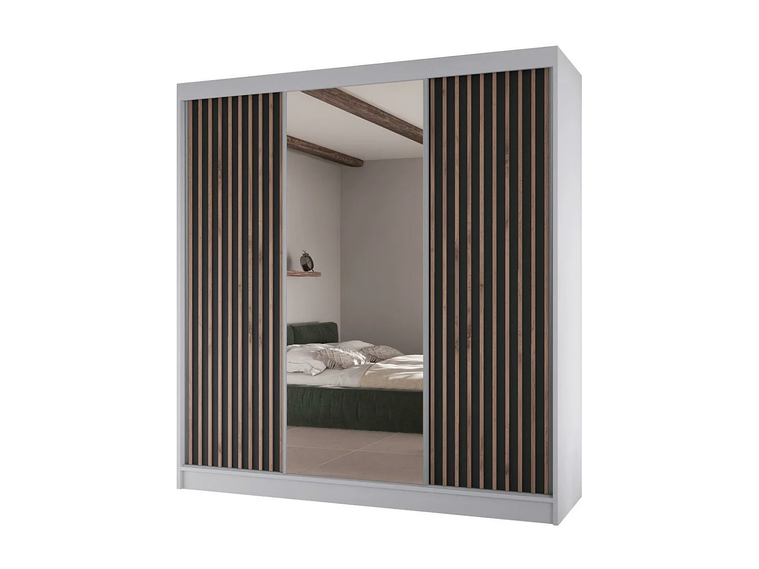 SCHWEBETÜRENSCHRANK Lico II 200/61/215 weiß+schwarz