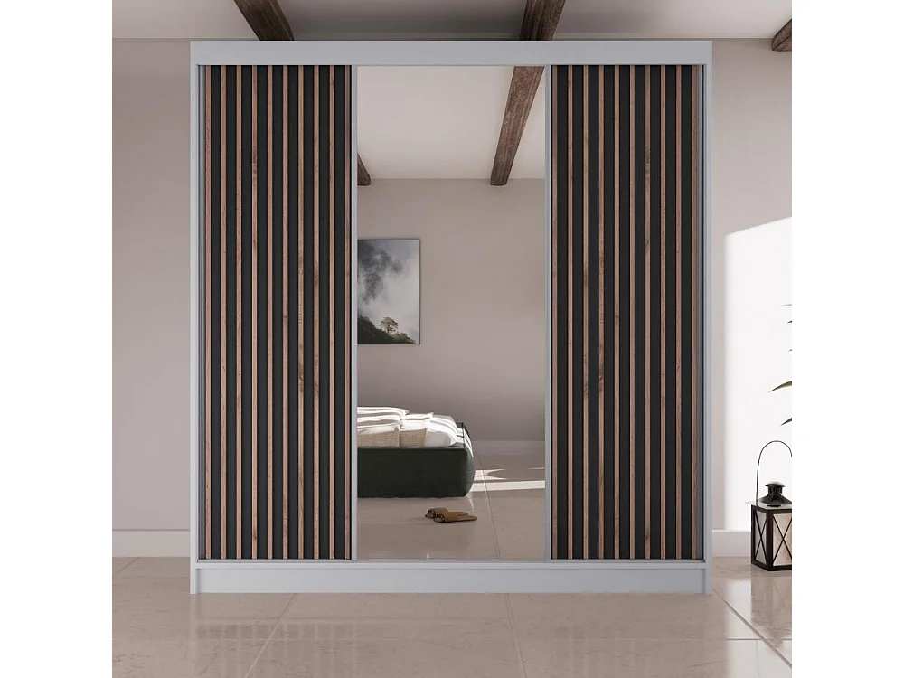 SCHWEBETÜRENSCHRANK Lico II 200/61/215 weiß+schwarz