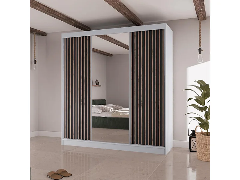 SCHWEBETÜRENSCHRANK Lico II 200/61/215 weiß+schwarz