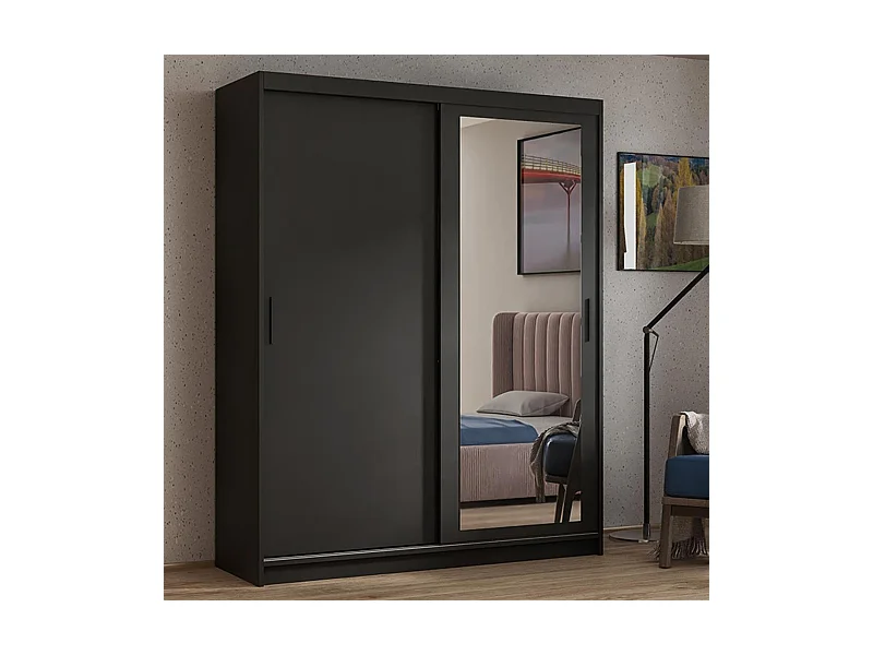 ARMOIRE A PORTES FERMÉES Hela 160/205/60 2 portes noir avec tiroirs