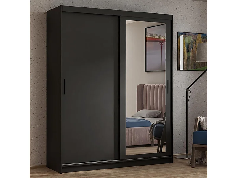 SCHWEBETÜRENSCHRANK Hela 160/205/60 2-türig schwarz mit Schubladen