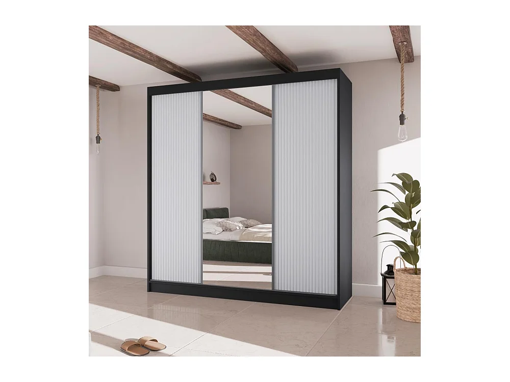 SCHWEBETÜRENSCHRANK Ramos II 200/61/215 schwarz+weiß