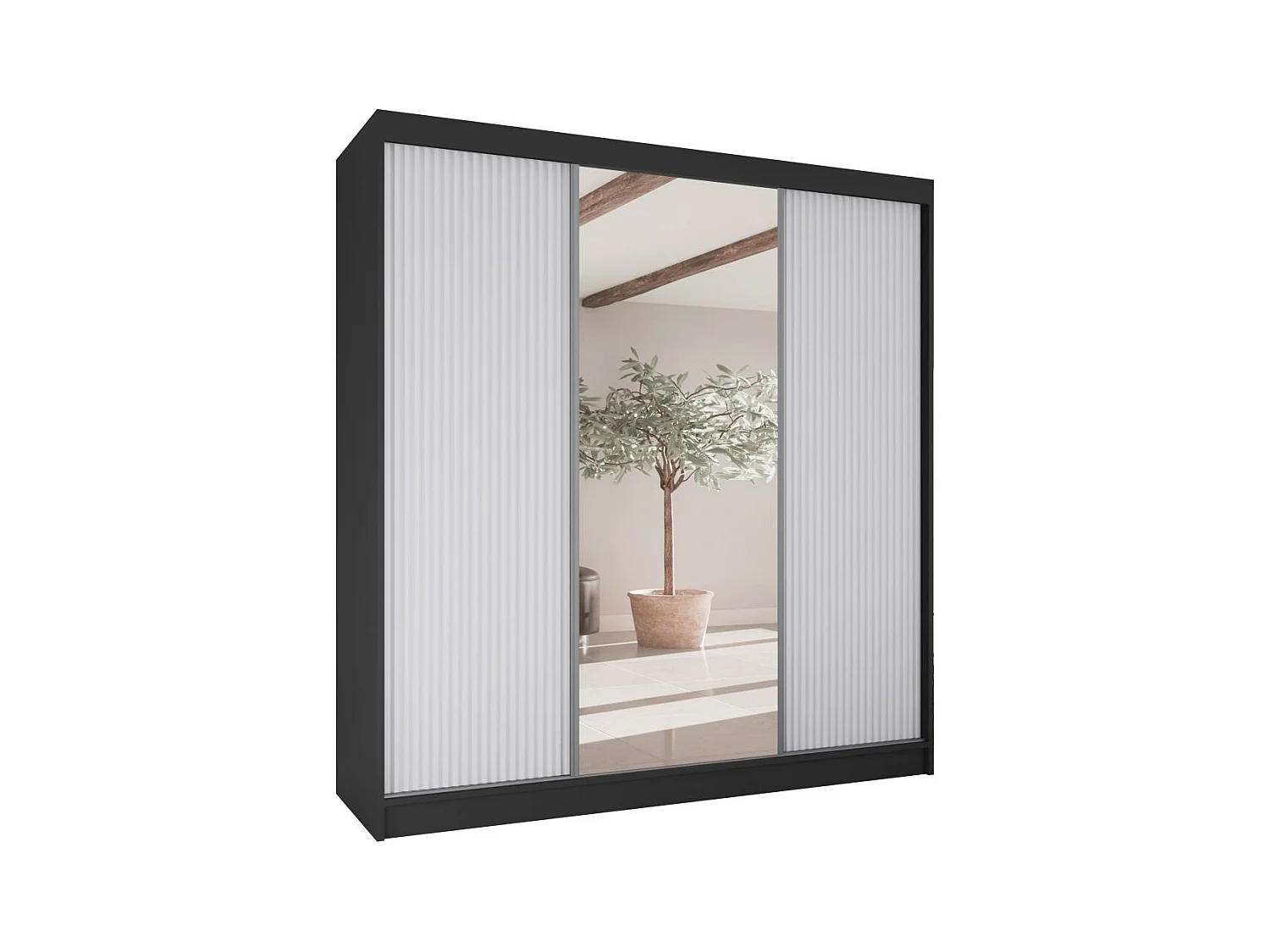 SCHWEBETÜRENSCHRANK Ramos II 200/61/215 schwarz+weiß