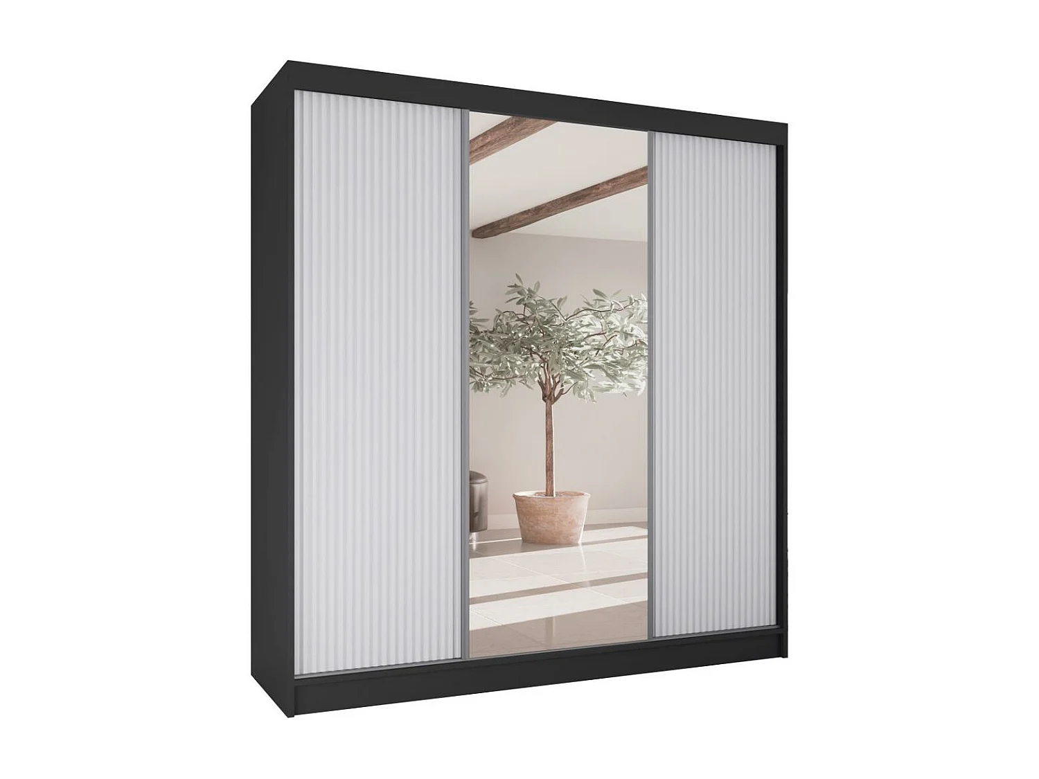 SCHWEBETÜRENSCHRANK Ramos II 200/61/215 schwarz+weiß