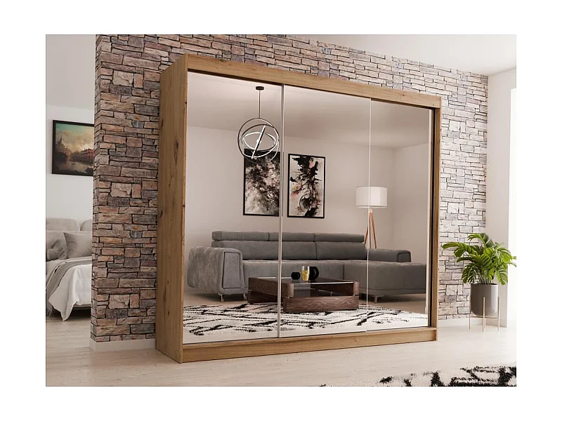 SCHWEBETÜRENSCHRANK Debra 240/216/61 eiche Artisan mit Spiegel und Schubladen