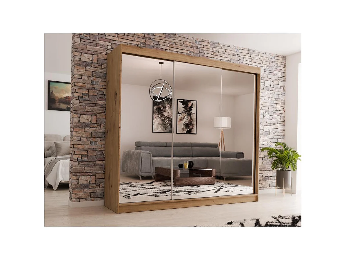 ARMOIRE À PORTES FERMÉES Debra 240/216/61 chêne Artisan avec miroir et tiroirs