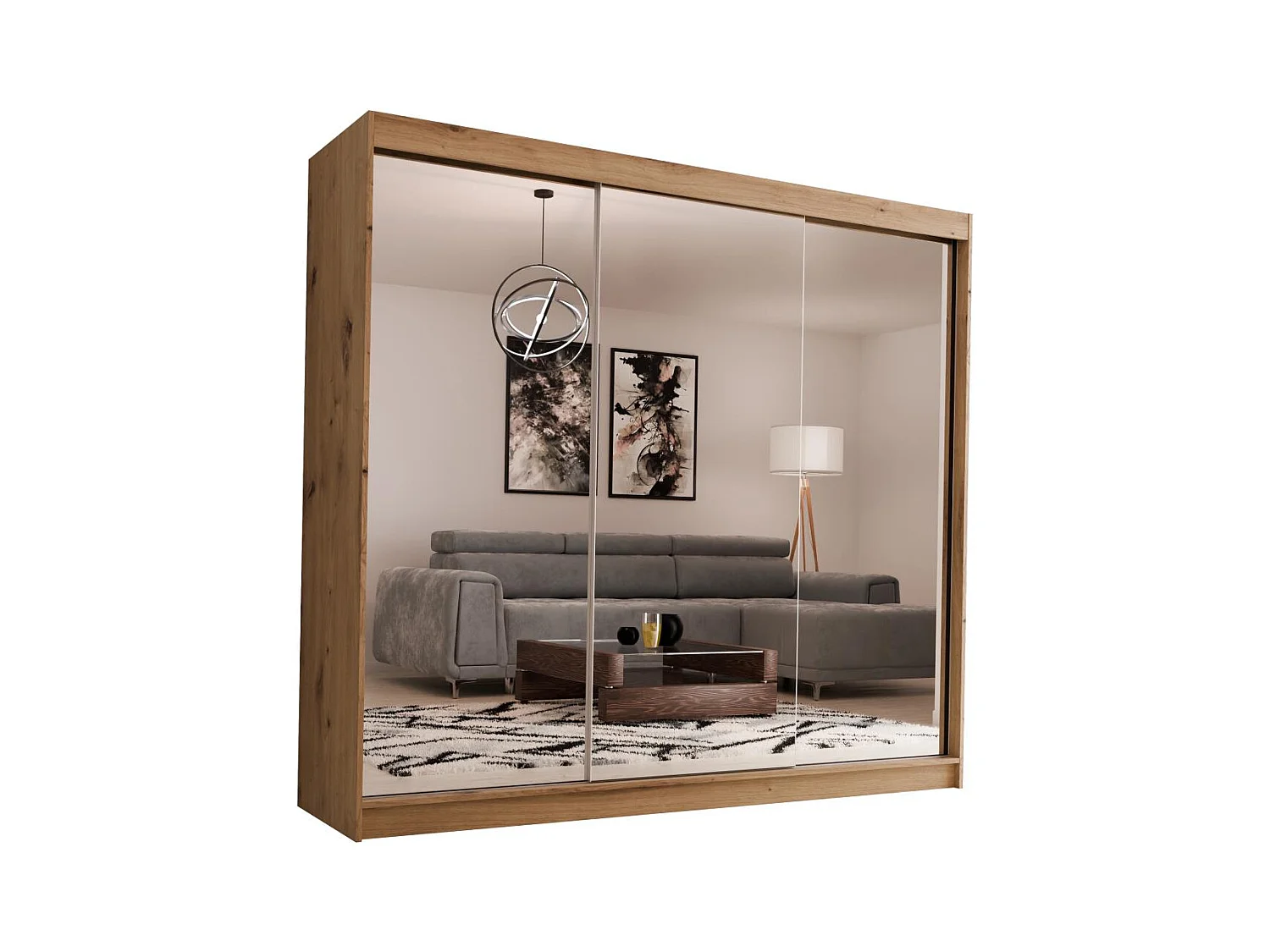 ARMOIRE À PORTES FERMÉES Debra 240/216/61 chêne Artisan avec miroir et tiroirs