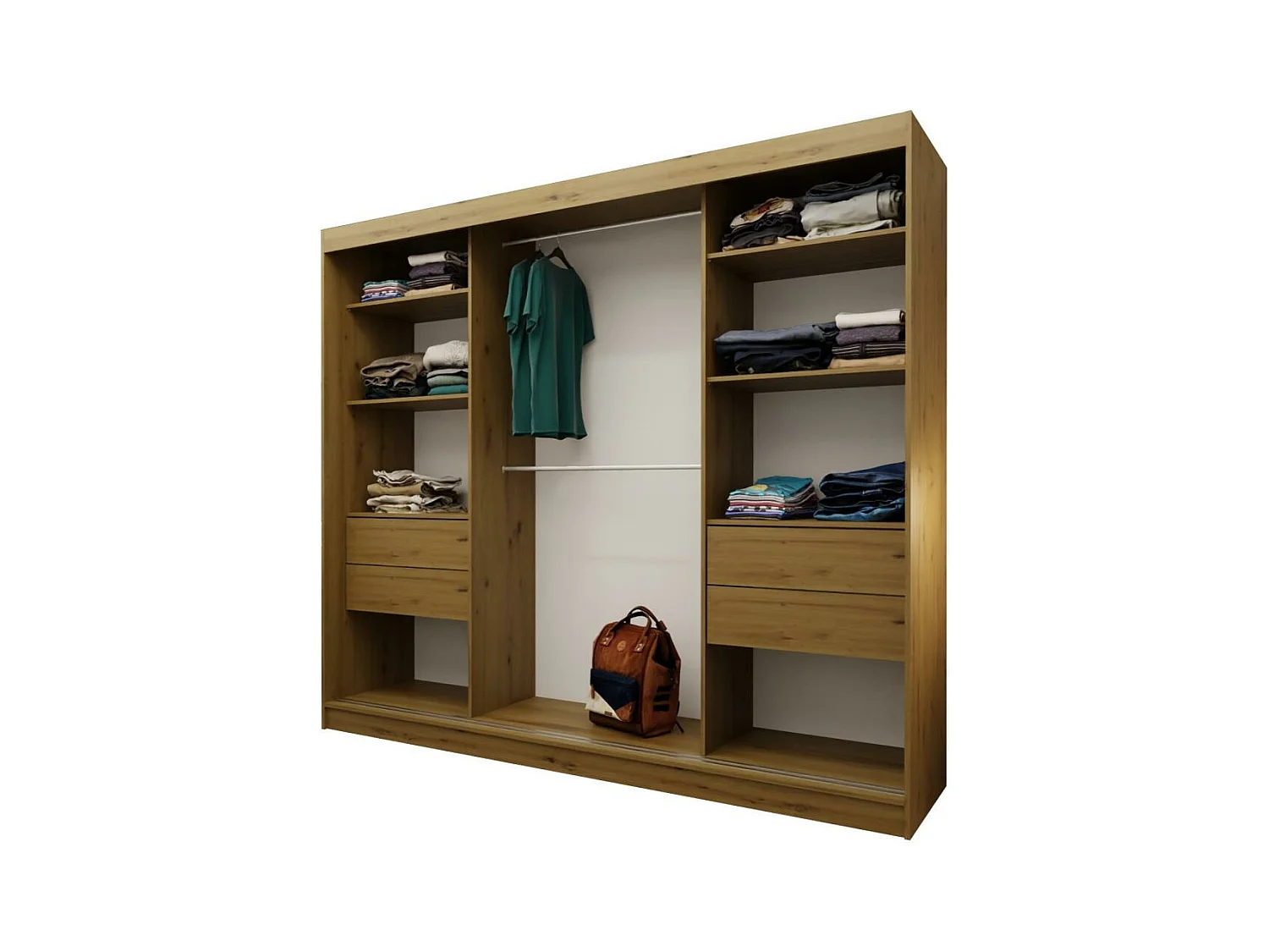 ARMOIRE À PORTES FERMÉES Debra 240/216/61 chêne Artisan avec miroir et tiroirs