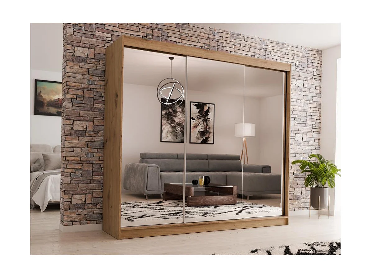 SCHWEBETÜRENSCHRANK Debra 240/216/61 eiche Artisan mit Spiegel und Schubladen