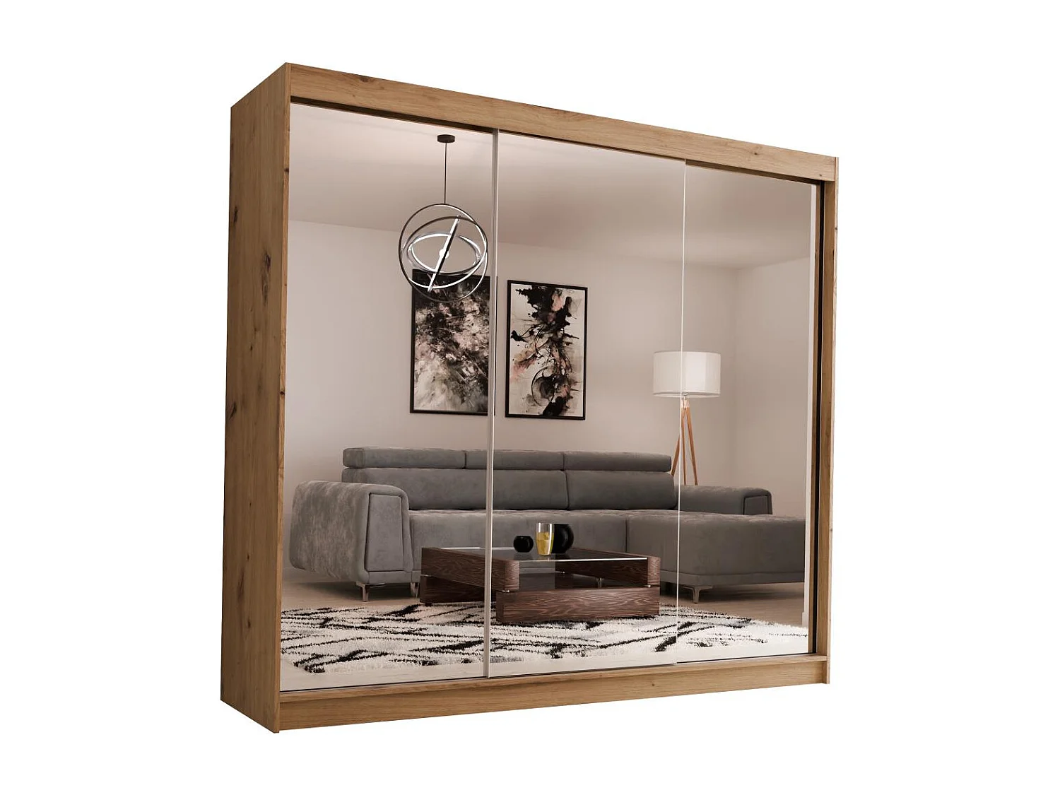 SCHWEBETÜRENSCHRANK Debra 240/216/61 eiche Artisan mit Spiegel und Schubladen