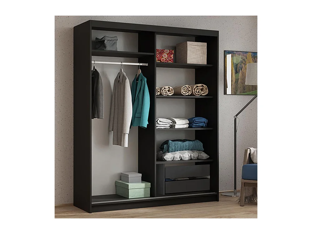 ARMOIRE A PORTES FERMÉES Hela 120/205/60 2 portes noir avec tiroirs