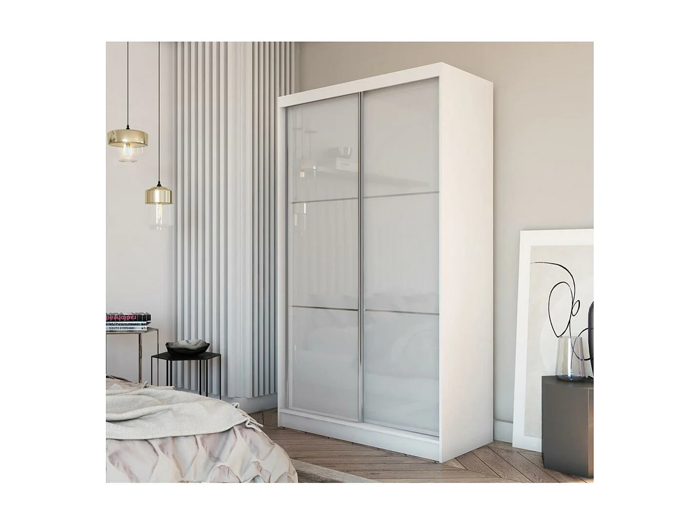 ARMOIRE À PORTES FERMÉES Viva 120/216/61 blanc avec verre Lacobel et blocs-tiroirs