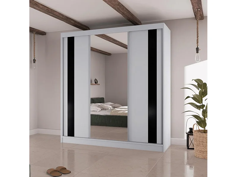 ARMOIRE À PORTES FERMÉES Como II 200/61/215 blanc+noir