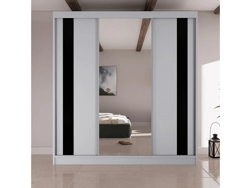 ARMOIRE À PORTES FERMÉES Como II 200/61/215 blanc+noir