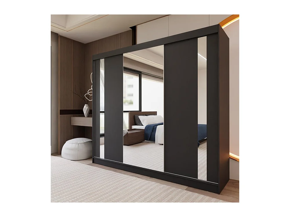 ARMOIRE A PORTES FERMÉES Gaja 240/216/61 noir avec miroir et inserts de tiroirs