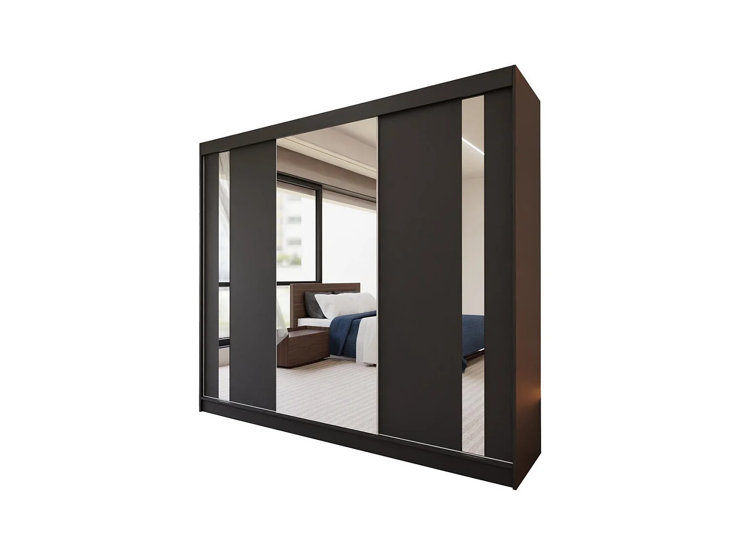 ARMOIRE A PORTES FERMÉES Gaja 240/216/61 noir avec miroir et inserts de tiroirs